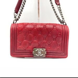 Chanel red leather boy bag shoulder Crossbody